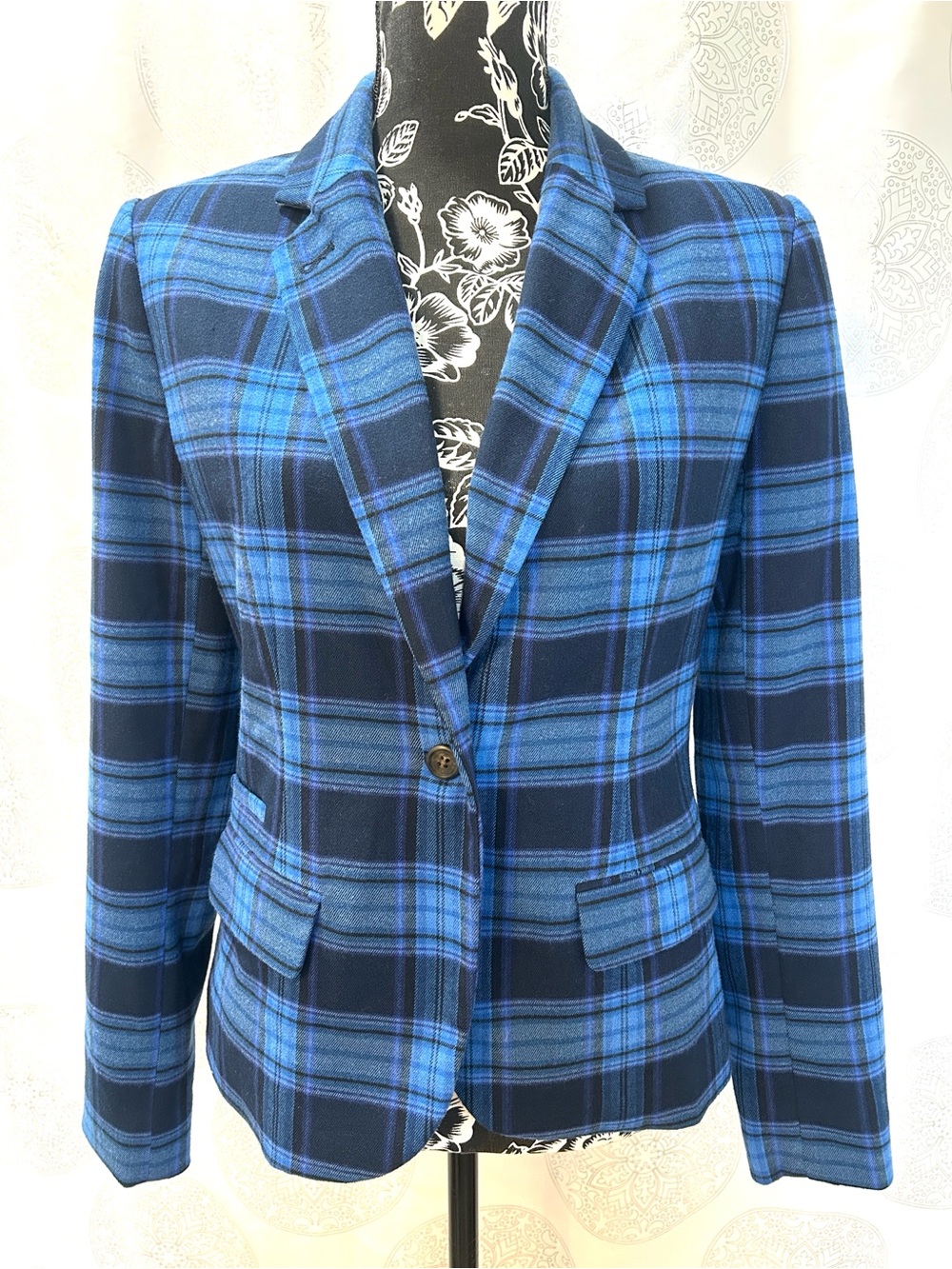 Merona Blue Tartan Plaid Women’s Blazer Jacket Small 6